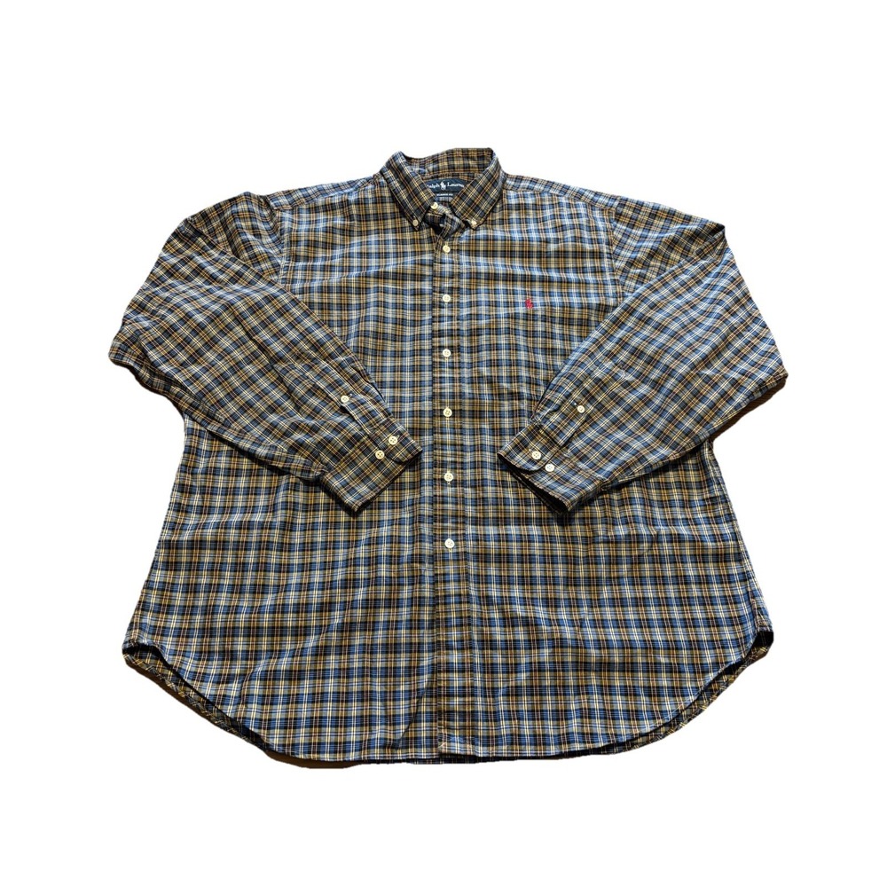 Ralph Lauren Men's VTG Classic Fit Button Up Blue Tartan Plaid Shirt Size XXL